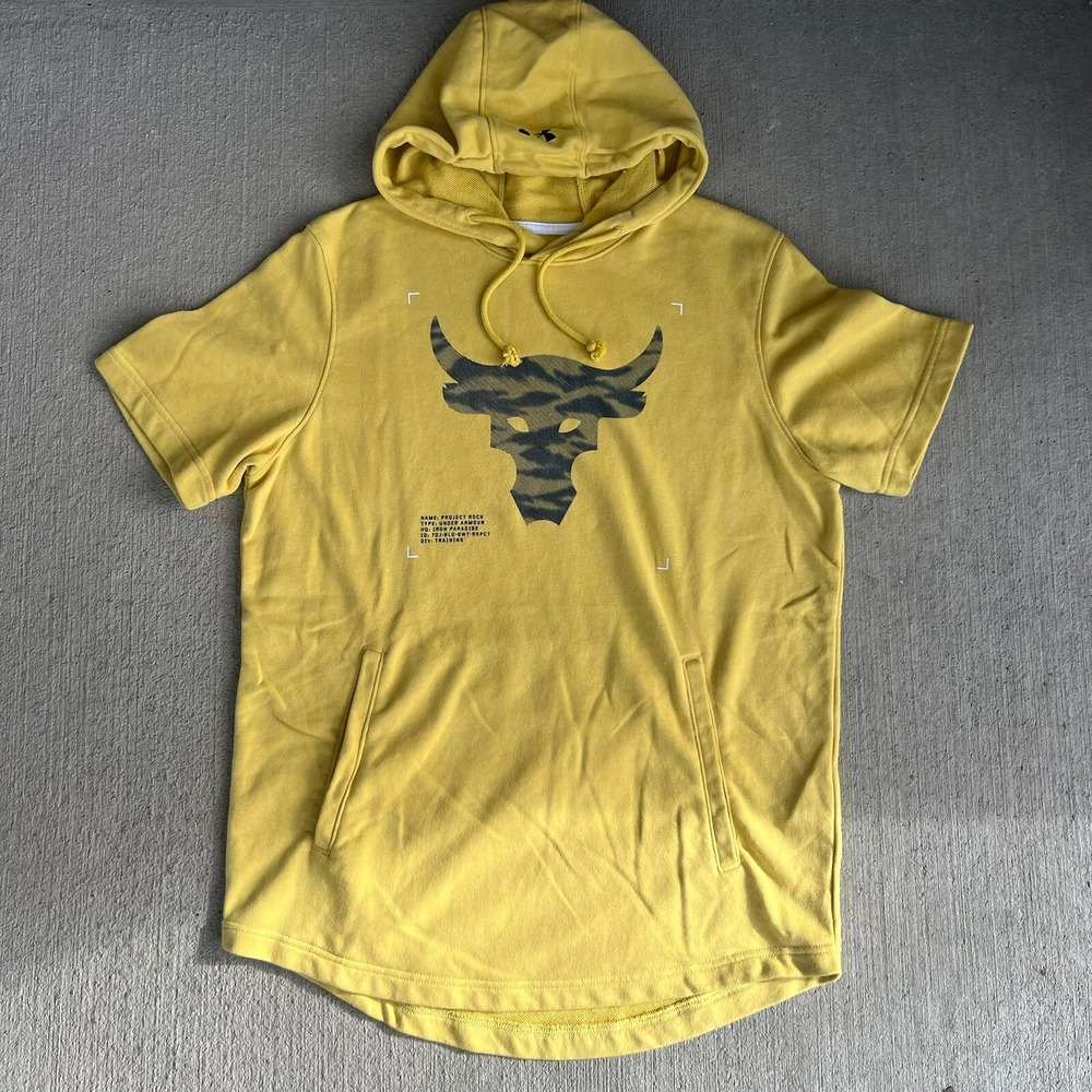 under armour project rock men's medium short sleeve hoodie henley yellow